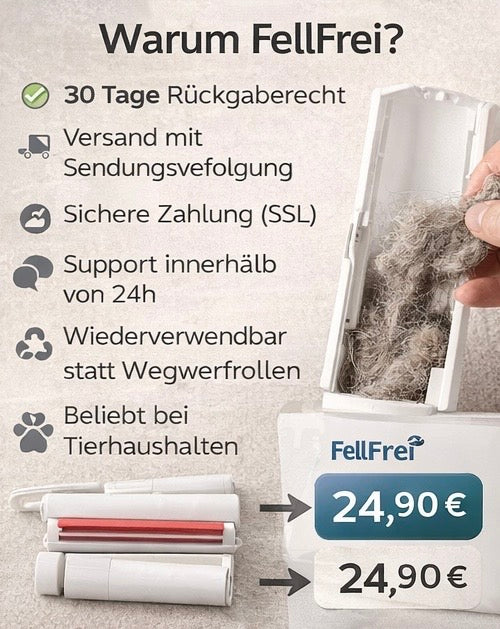 FellFrei Tierhaare weg in 30 Sekunden – Wiederverwendbare FellFrei Haarrolle